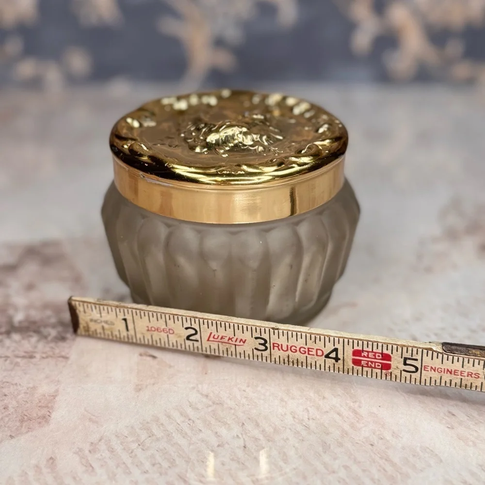 Vintage Estée Lauder Re-Nutriv Frosted Glass Vanity Powder Jar Gold Lid